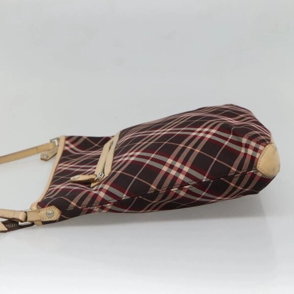 BURBERRY Nova Check Blue Label Shoulder Bag Canvas Red Silver Auth bs27656 - Picture 8 of 15